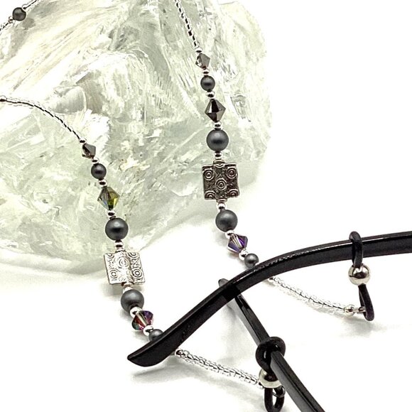 Gray and Silver, Beaded Eyeglass or Sunglass Chain Holder, 28 Inches - Picture 4 of 5